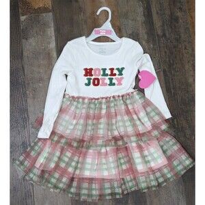 Girls 3T Christmas Tiered Dress Holly Jolly Young Hearts B9